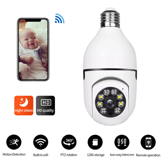 Bulb Security Camera 2.4GHz,360° 2K Security Cameras Wireless Outdoor Indoor Full Color Day and Night, Motion Detection Audible Alarm Easy Installation